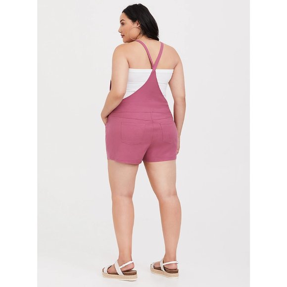 Torrid Stretch Linen Shortalls Pink Deco Rose NEW - Picture 3 of 10